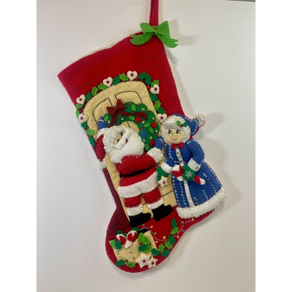 Christmas Stocking Felt Sequin Handstitch Jaylen "Decorating The Claus" Complete